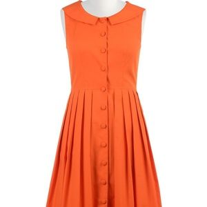 Eshakti 1X 16W Orange Peter Pan Collar Shirt Dress